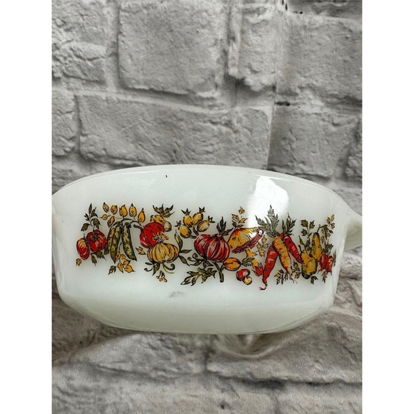 Vtg Anchor Hocking 1Qt Baking Dish Milk Glass Vegetable Pattern 441 Easter - Picture 1 of 7